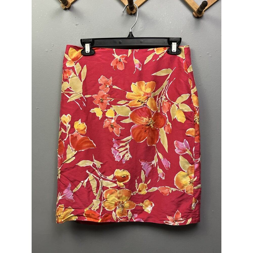 Maggy London Straight Skirt Womens Size 6 Multi colored‎ Floral Lined Silk